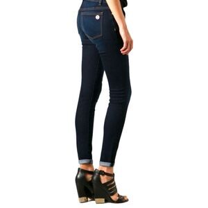 Michael Kors Jeans Denim Blue Navy Stretch Skinny Straight Gold Logo High Rise 2